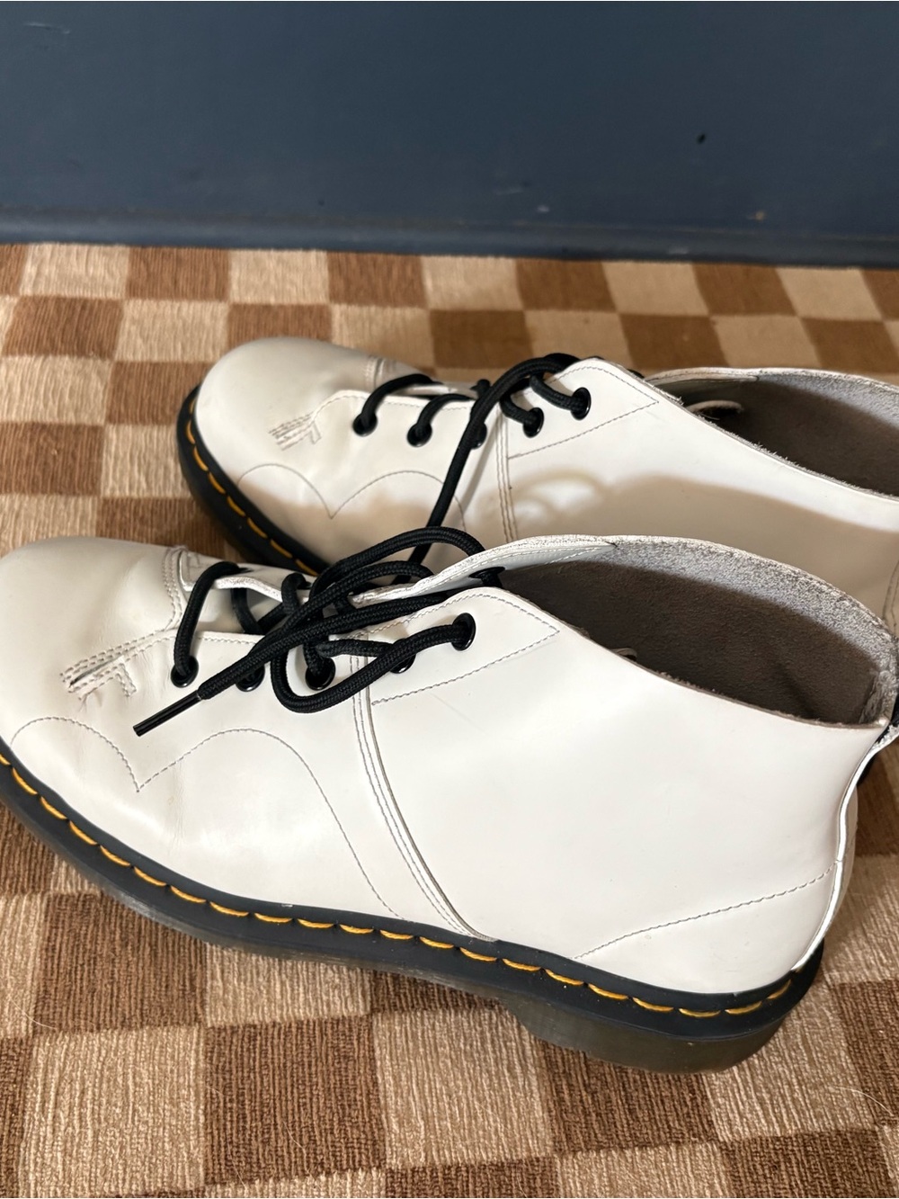 Dr. Marin’s White Leather ankle bootie Lace-Up Boots with Yellow Stitching